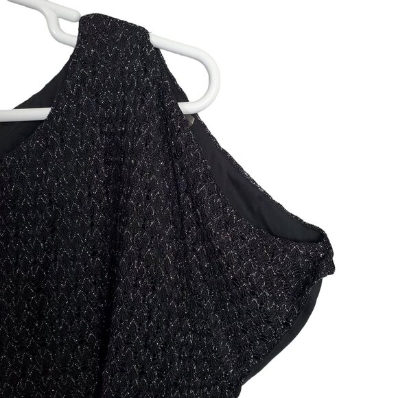 DressBarn Collection Sz 3X Top Open Knit Cold Shoulder Ribbon Tie Peplum Silver - Picture 7 of 9